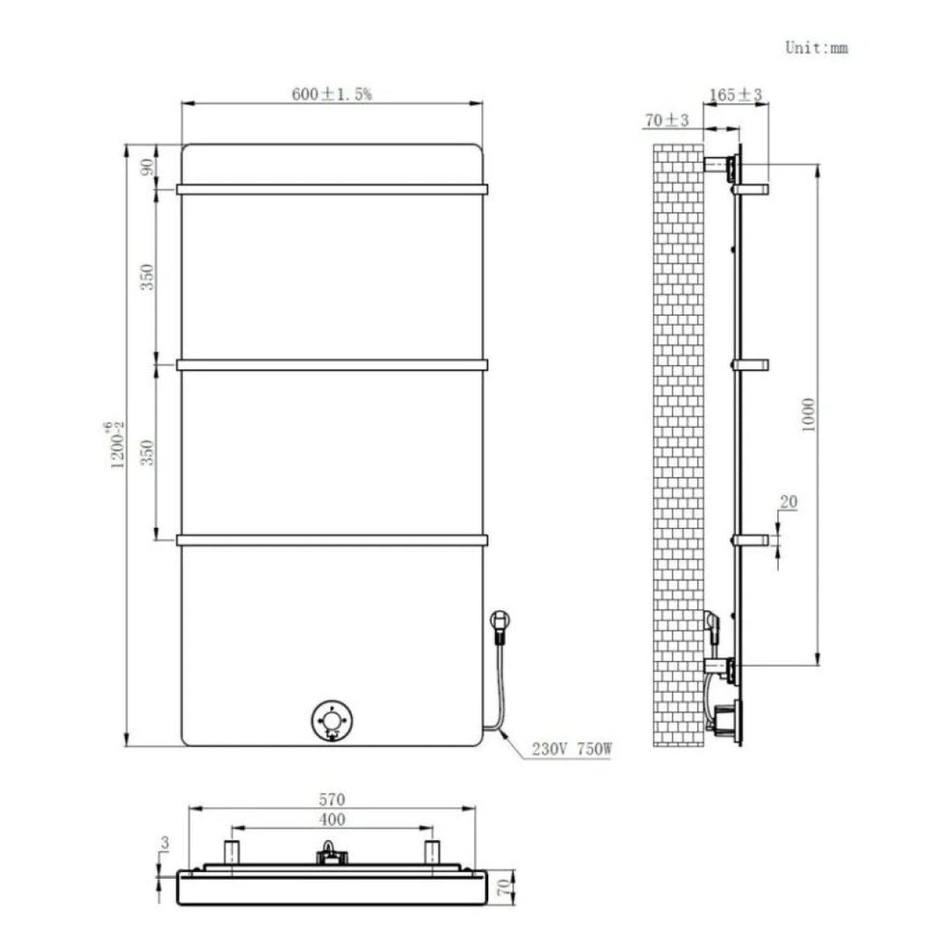 120x60 cm - E-panel elektrische radiator 750 Watt - Mat Wit (Ral 9016)