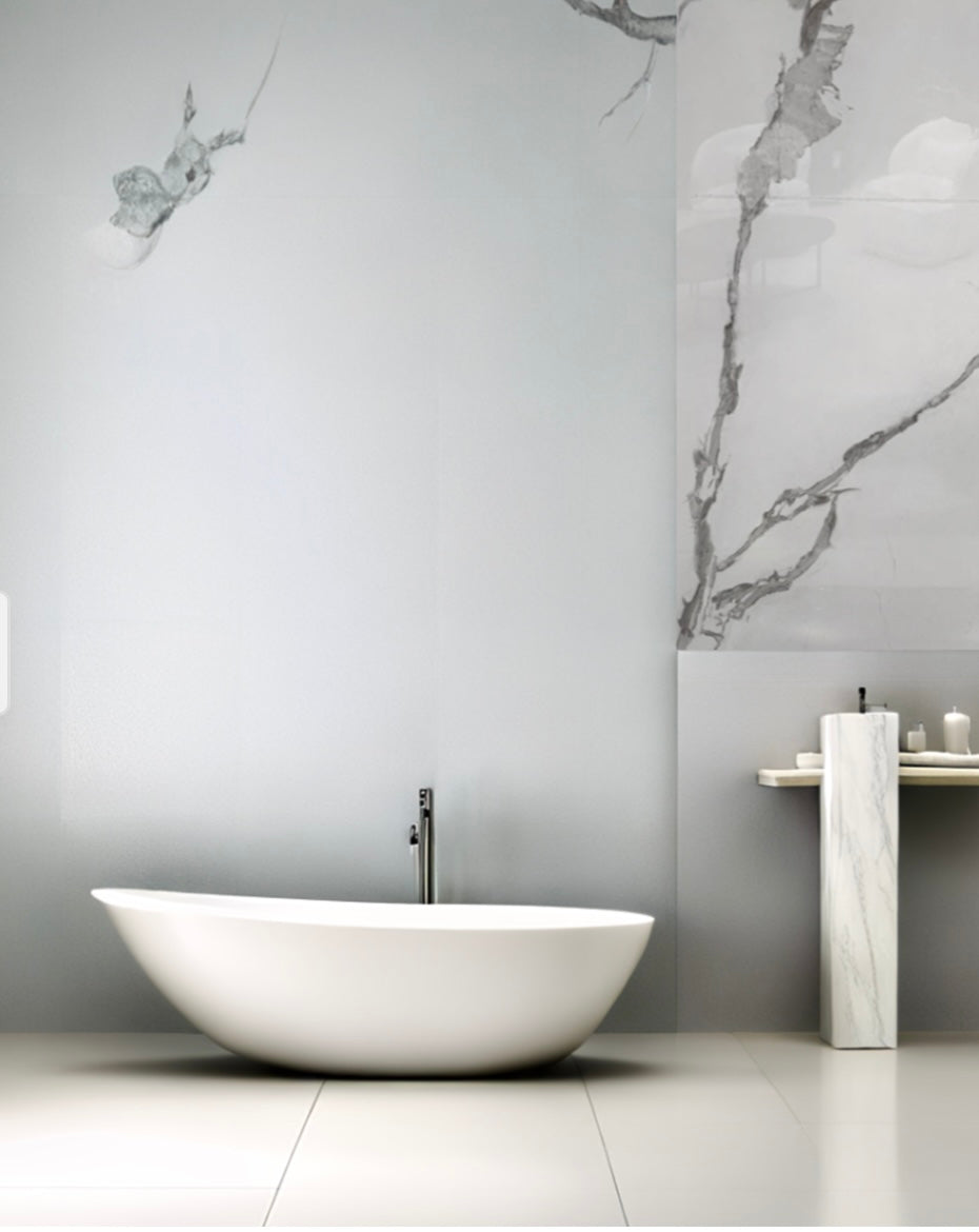 PVC Wandpaneel Calacatta – 120x280 cm – Prachtige Wit/Grijs Hoogglans Marmerlook