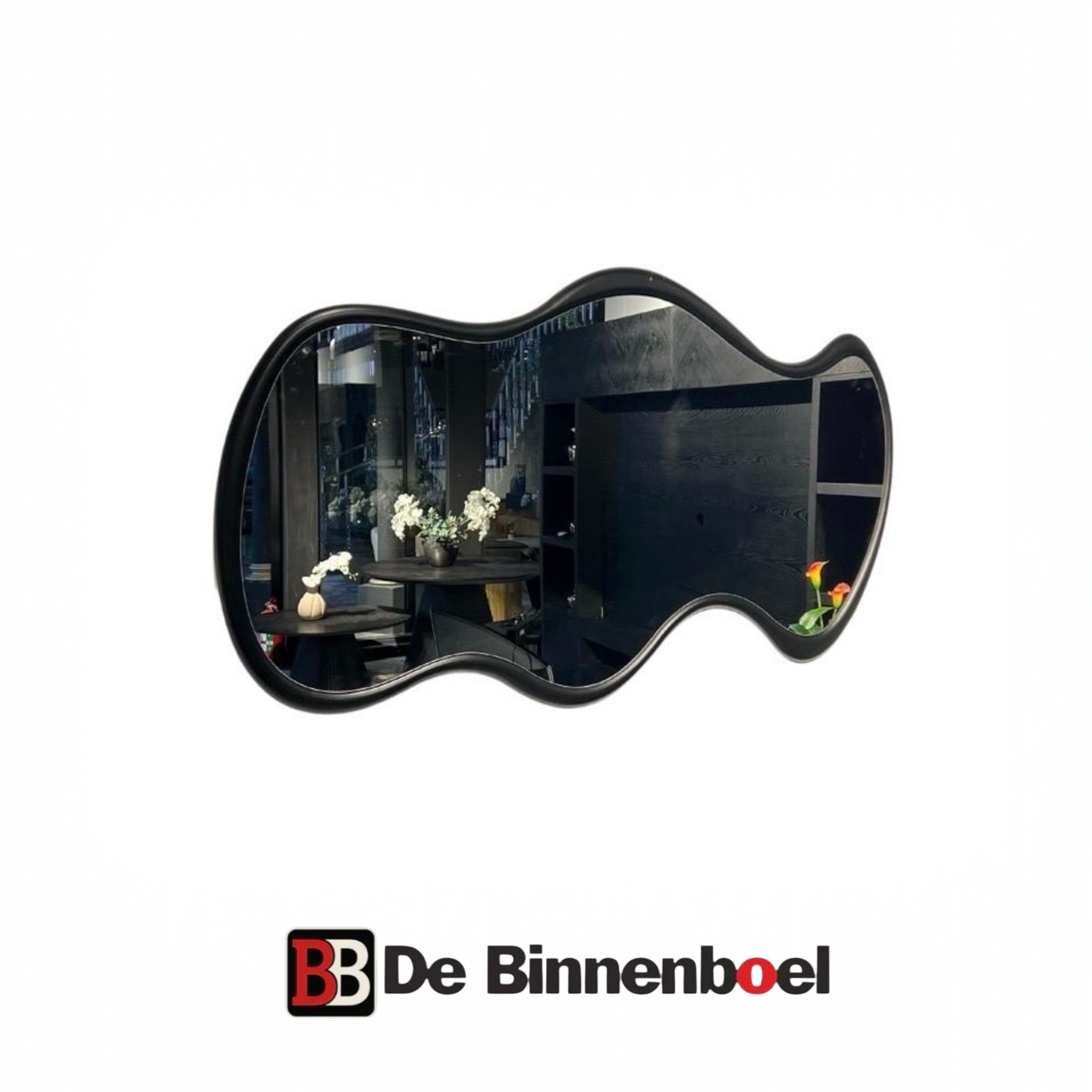 Design wandspiegel zwart 170x100 cm met organisch frame