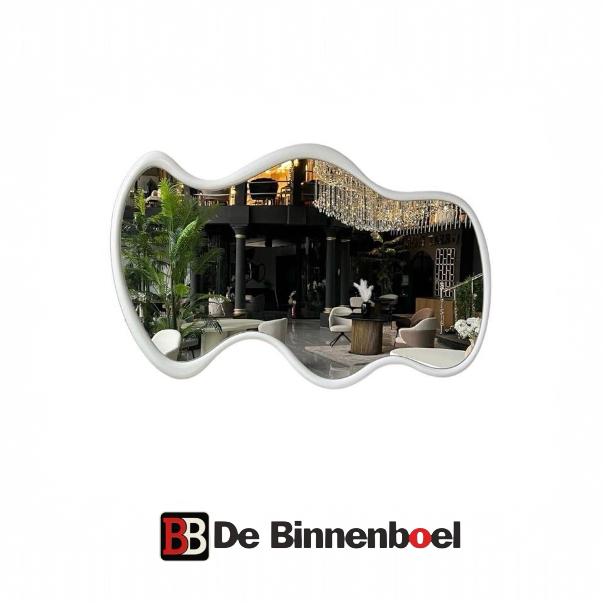 Design Spiegel – Golvend Organisch Design – Wit Frame – 170x100 cm