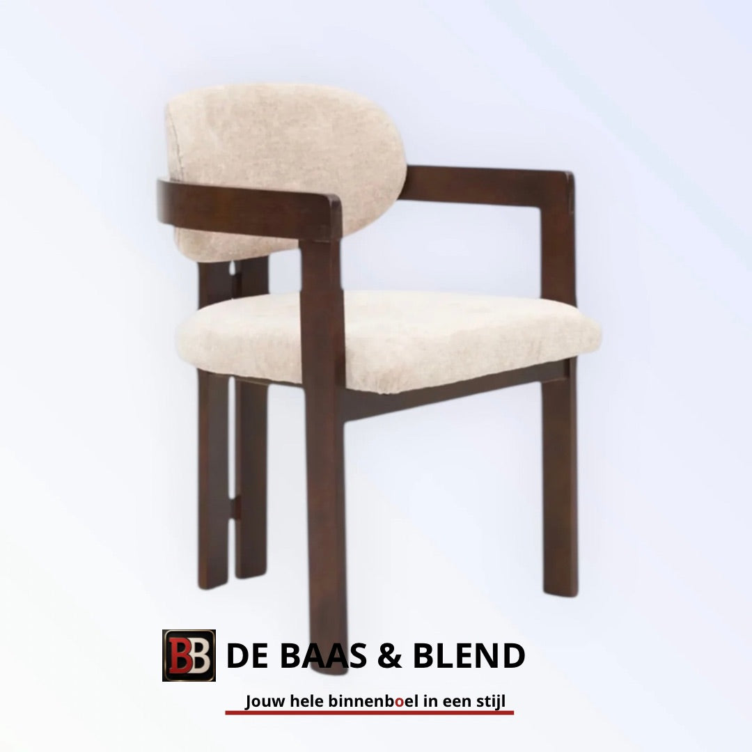 Eetkamerstoel Dubai Japandi crème met houten poten