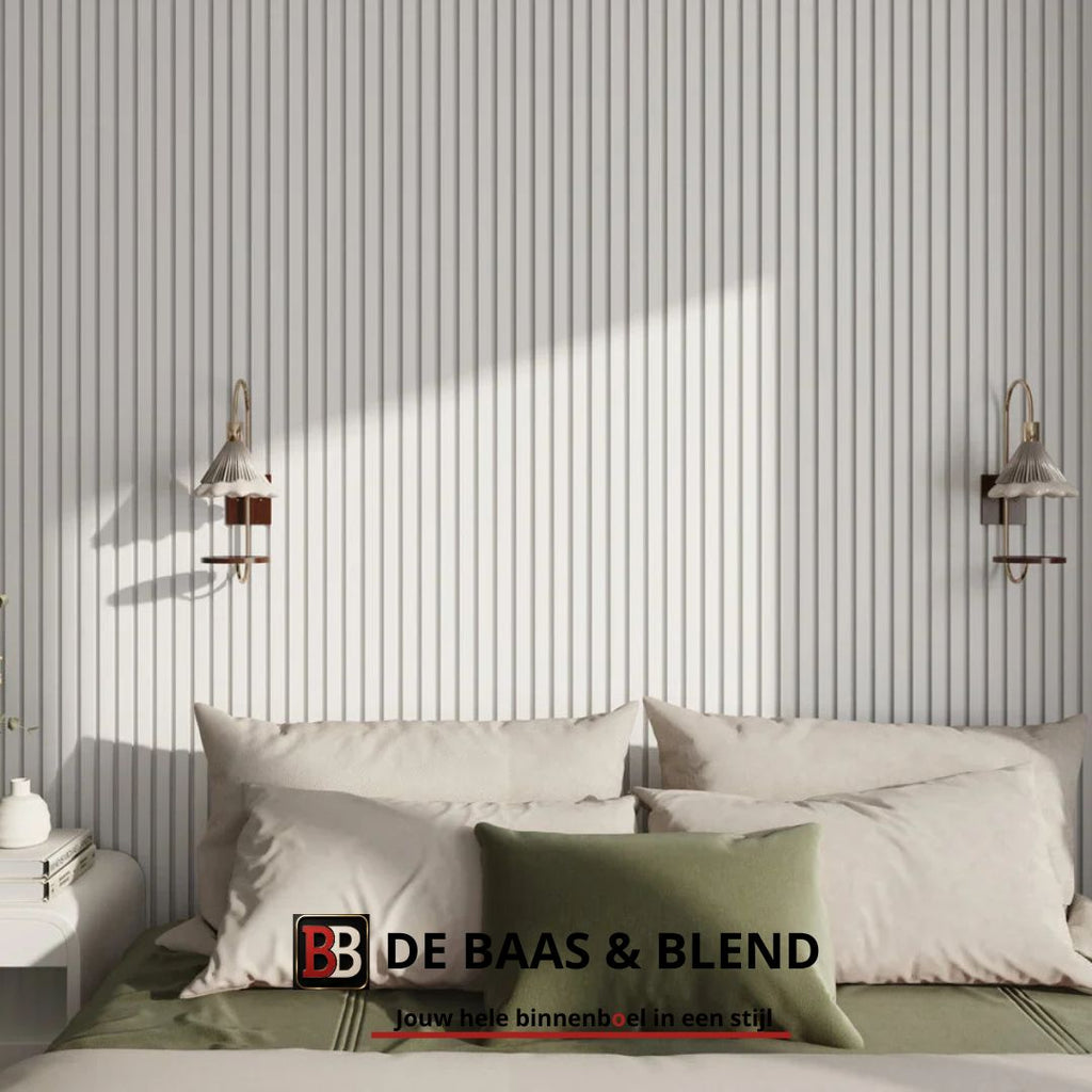 Oppio €36 PER PANEEL - 260x60 cm Wit Akoestische wand panelen lattenwand met Witte Vilt