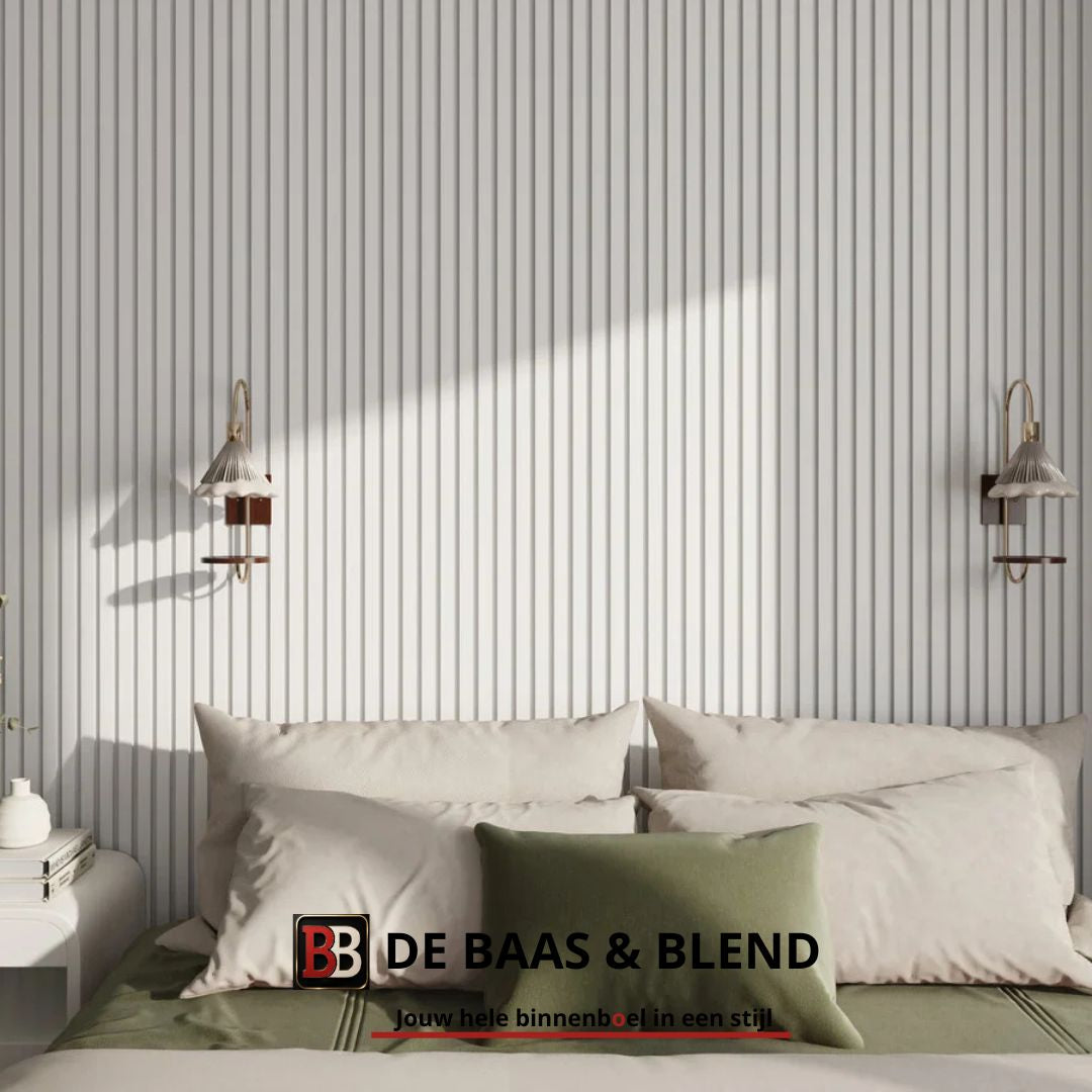 Oppio €36 PER PANEEL - 260x60 cm Wit Akoestische wand panelen lattenwand met Witte Vilt