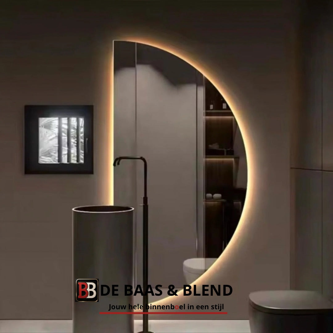 Half wandspiegel 160X100 met geïntegreerde LED-achterverlichting en modern half-rond design