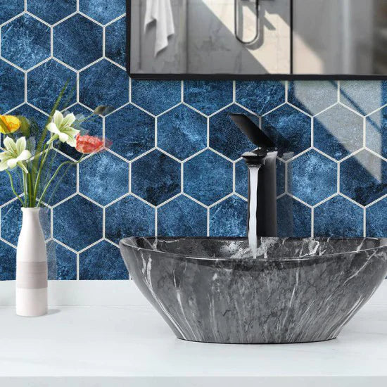 Oppio BLUE MARBLE Hexagon - Zelfklevende Mozaïek 29.2x25.4x3.3 mm
