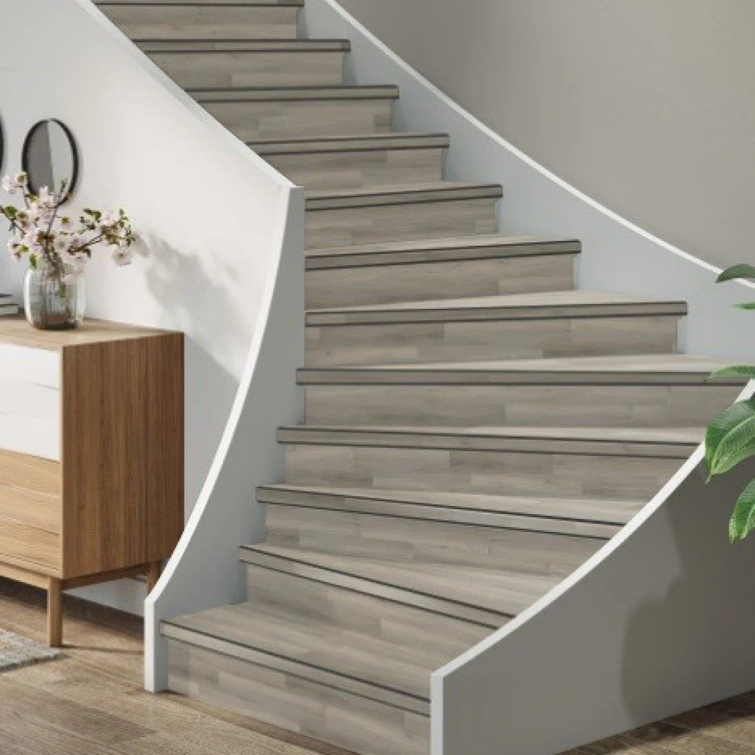 TRAPRENOVATIE SET PADDINGTON LIGHT GREY/ PVC Dryback ( SET Ten behoeve van 4 TRAPTREDES + PROFIELEN)