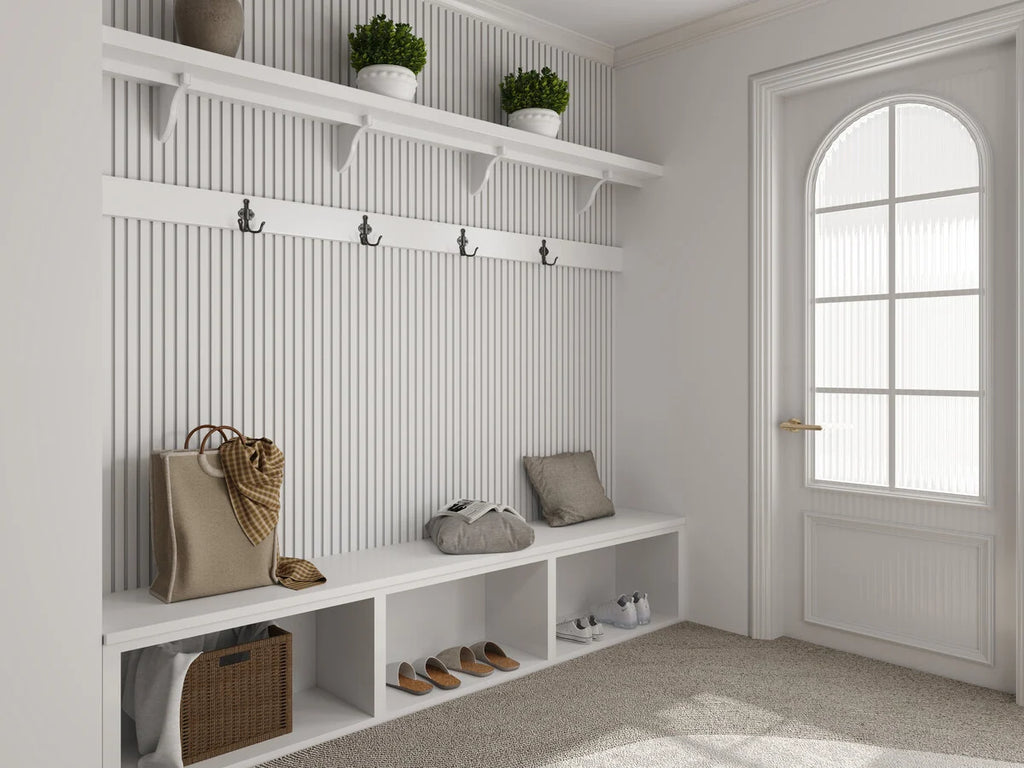 Oppio €36 PER PANEEL - 260x60 cm Wit Akoestische wand panelen lattenwand met Witte Vilt