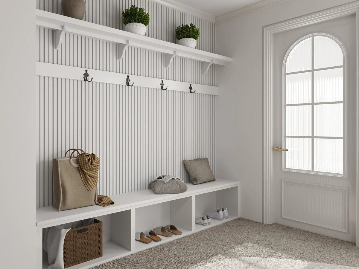 Oppio €36 PER PANEEL - 260x60 cm Wit Akoestische wand panelen lattenwand met Witte Vilt