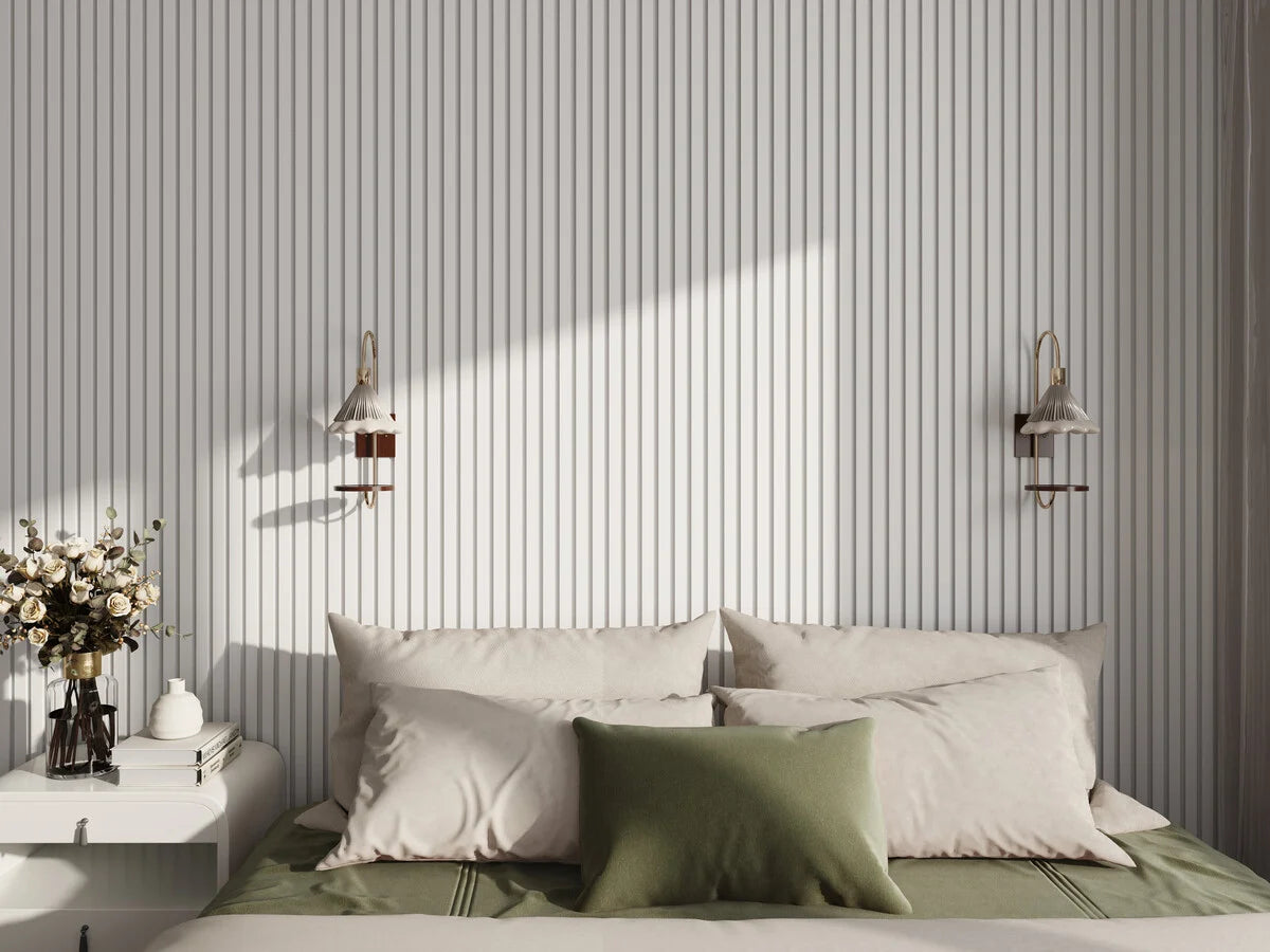 Oppio €36 PER PANEEL - 260x60 cm Wit Akoestische wand panelen lattenwand met Witte Vilt