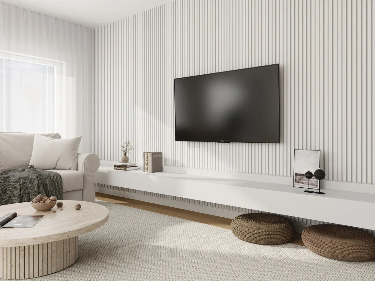 Oppio €36 PER PANEEL - 260x60 cm Wit Akoestische wand panelen lattenwand met Witte Vilt
