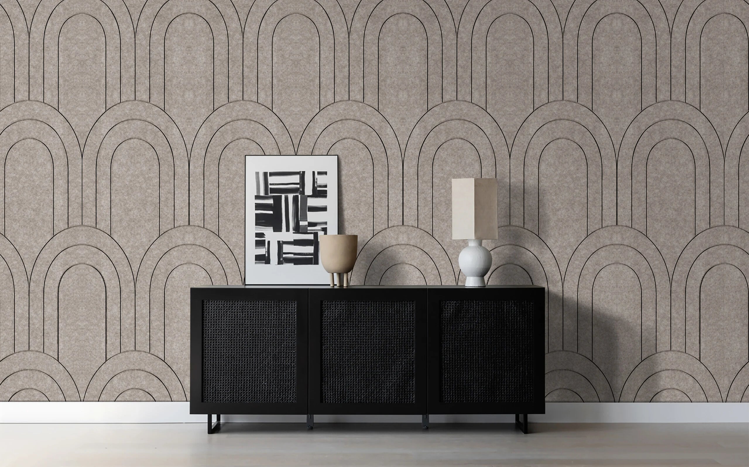 €40 Oppio OPPIO Viltpaneel TAUPE - BAROK - 280x60 cm - Brandvertragend & Geluiddempend