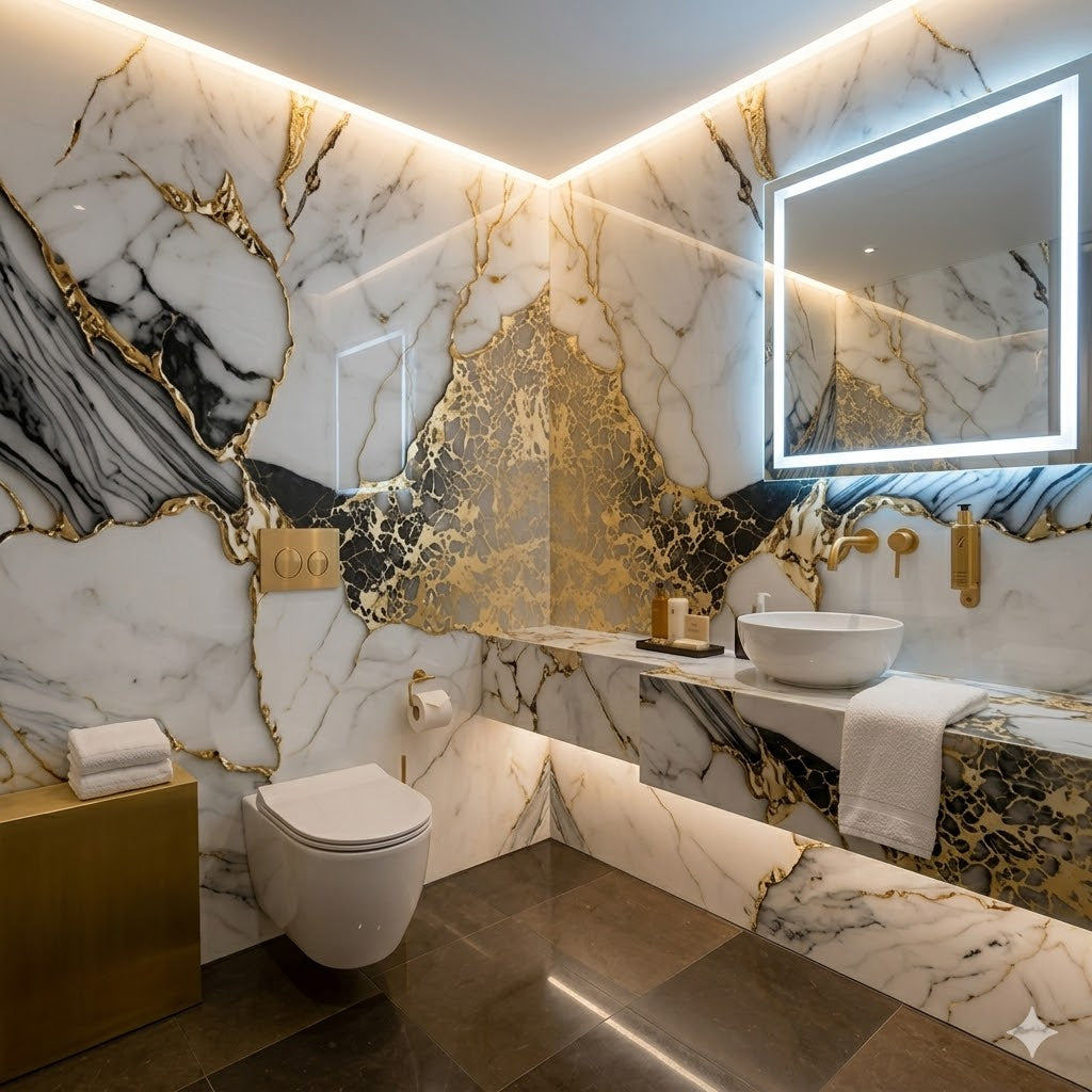 €65 Luxe PVC Wandpaneel Fantasy Gold – 120x280 cm – Hoogglans Marmerlook
